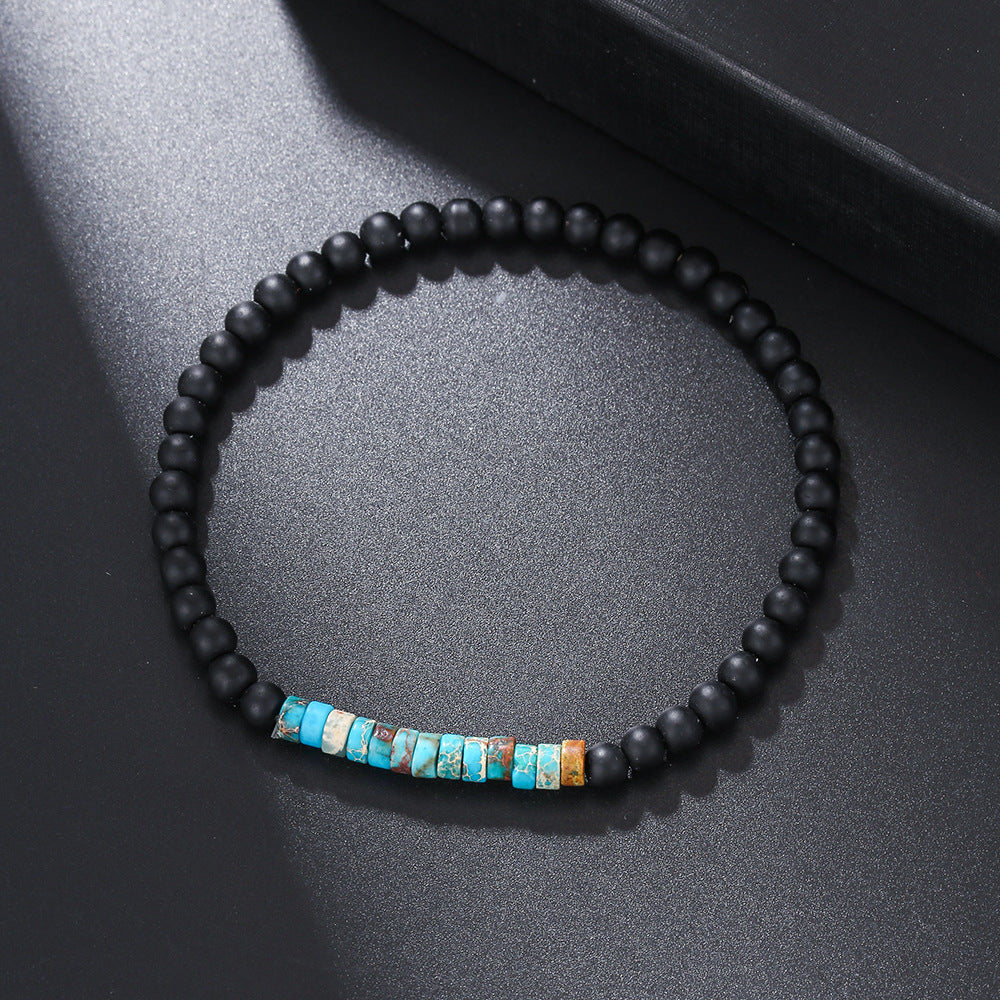 Round Turquoise and Agate Beaded Bracelet