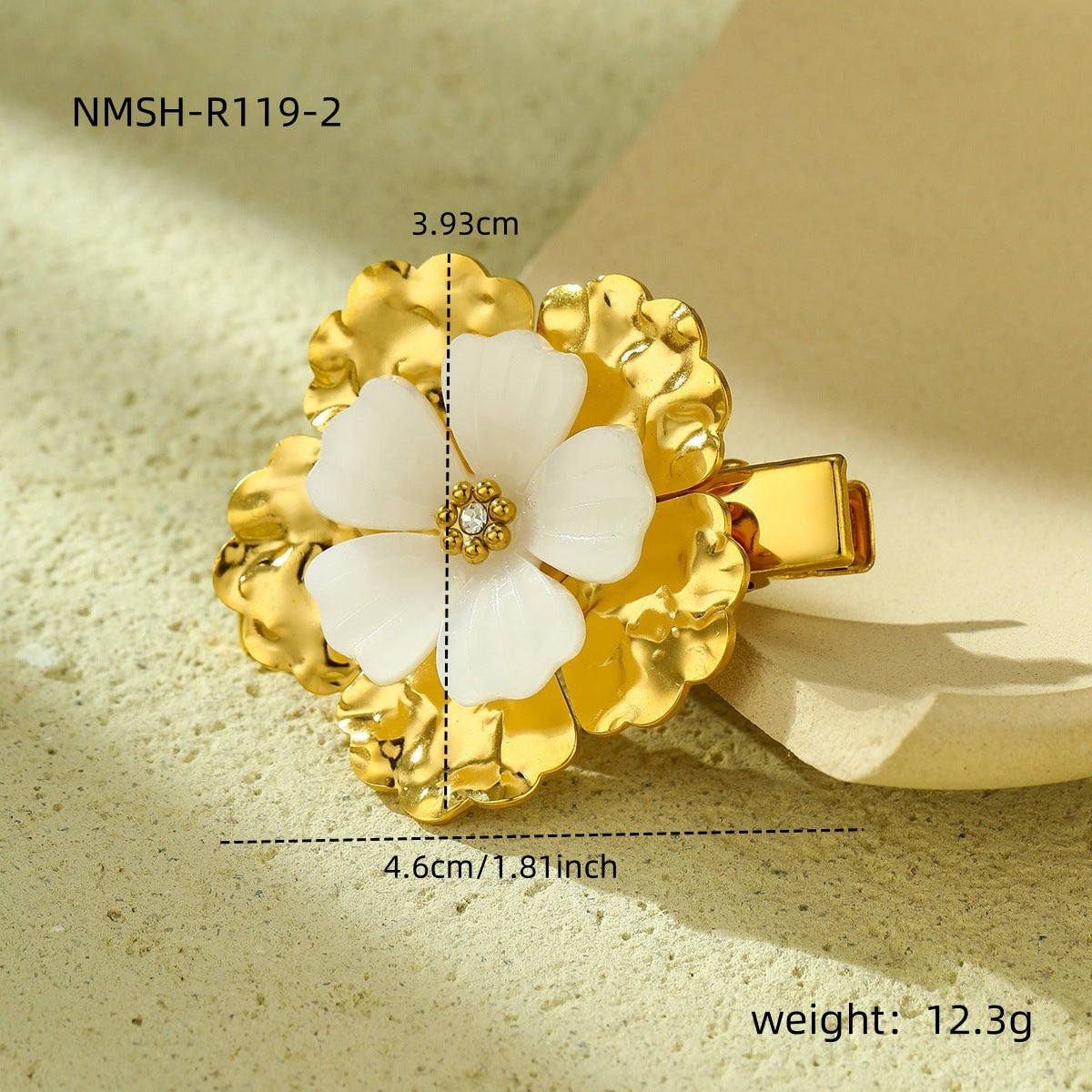 Fashionable Pearl-Embellished Stainless Steel Hair Clip with Petal Design for Women, Polished Finish, Minimalist Office Style