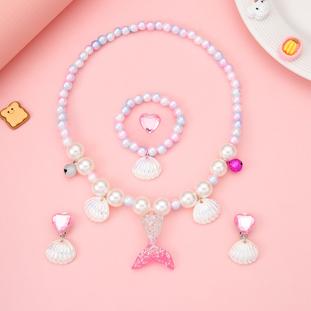 Collana a barra con ciondolo in resina a forma di sirena cartoon con cristallo ametista per bambini