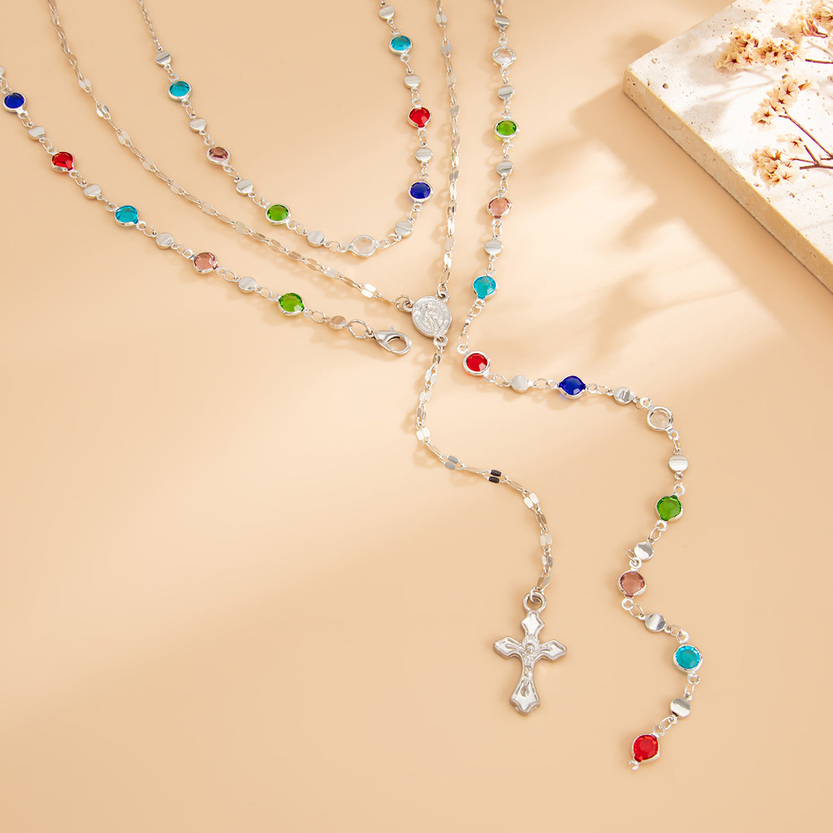 Minimalist Cross Pendant Necklace in Zinc Alloy with Rhinestone Inlay and Plated Finish for Women