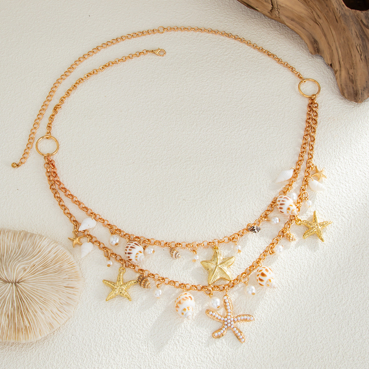 Bohemian Ethnic Polished Iron Body Chain with Shell Pendant for Women