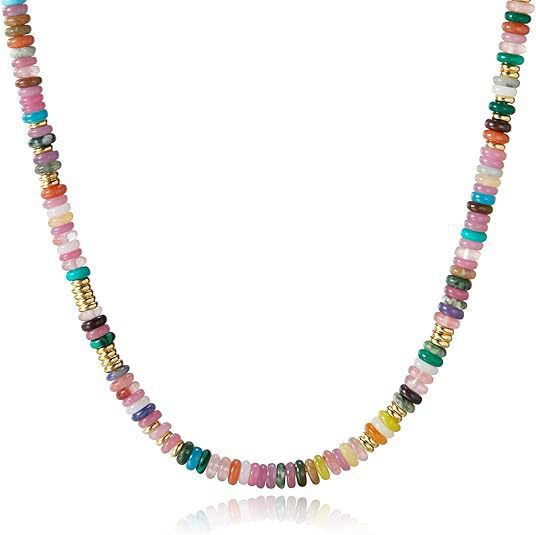 Bohemian Luxury Round Natural Stone Beaded Stainless Steel Necklace for Women