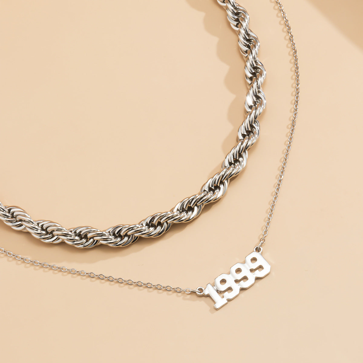 Juego de collares de aleación con letras geométricas para mujer, cadena tipo cable, chapado, estilo vintage minimalista