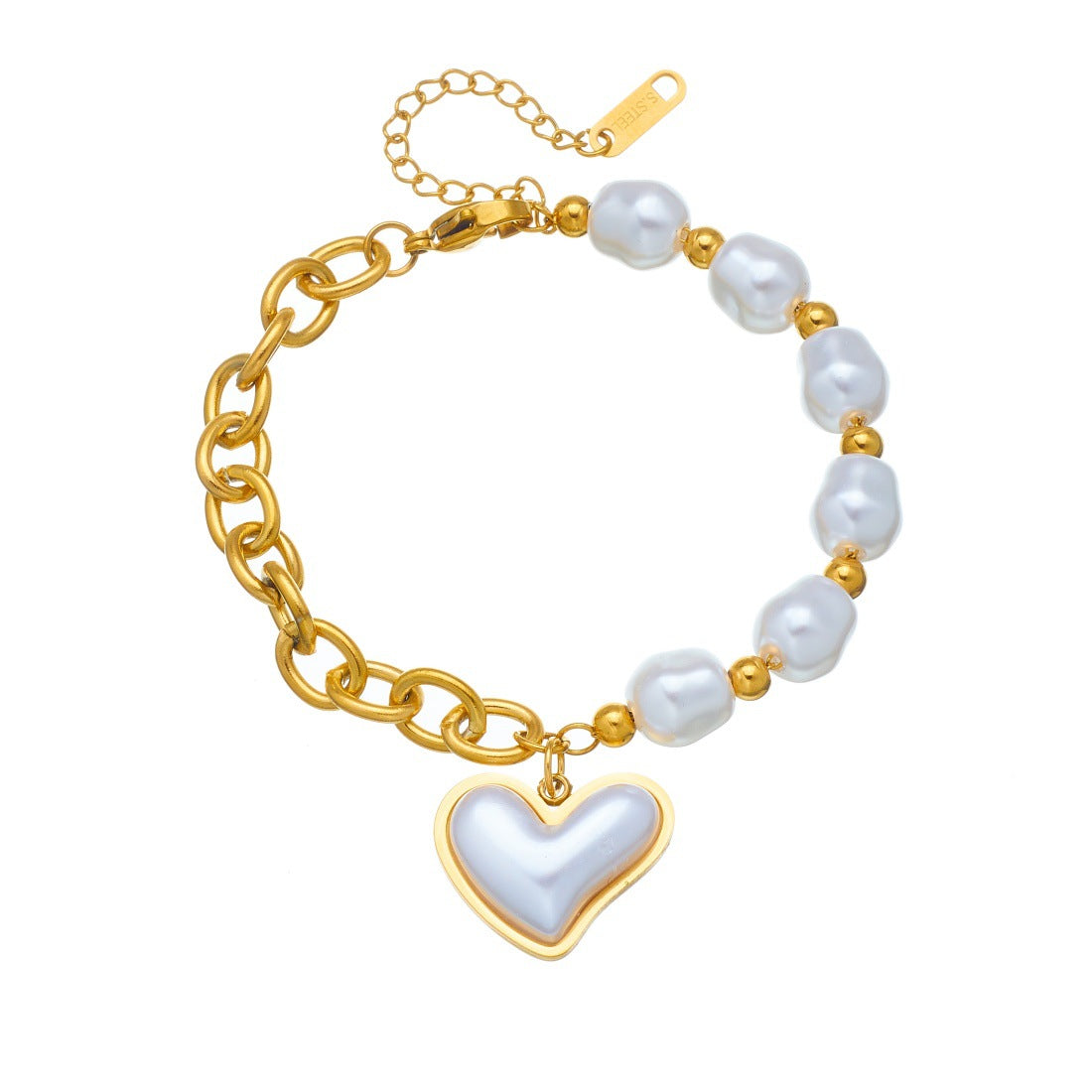 Vintage Gold Plated Irregular Faux Pearl Heart Stainless Steel Bracelet