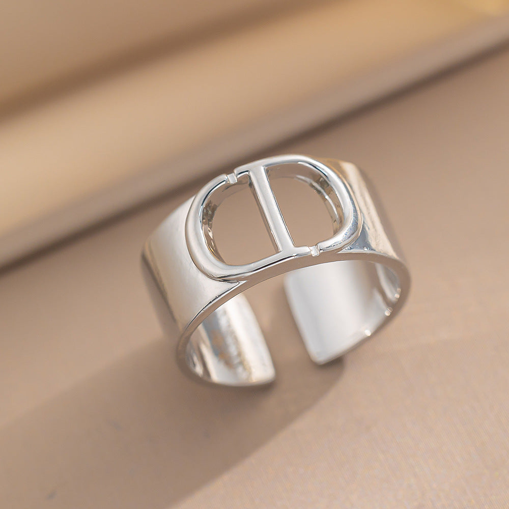 Luxury Minimalist Adjustable Open Ring for Women with Gold-Plated Copper Band and Zircon Stone Accent in Heart and Floral Shape