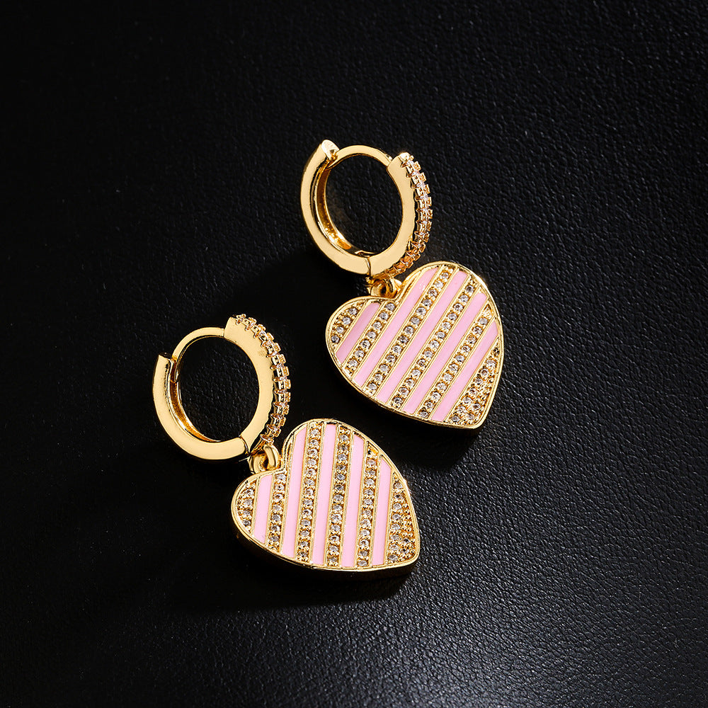 Orecchini a Cuore Minimalisti in Rame Placcati Oro 18K, con Finitura a Smalto e Zirconi Micro-Incastonati, da Donna