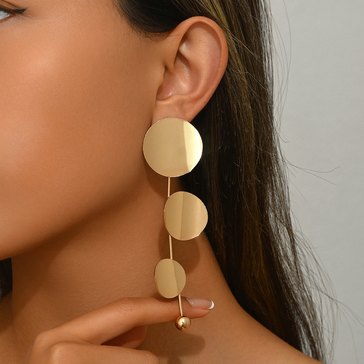 Pendientes de Cobre Chapados en Oro con Diseño Geométrico Minimalista para Mujer con Discos Circulares y Ovalados