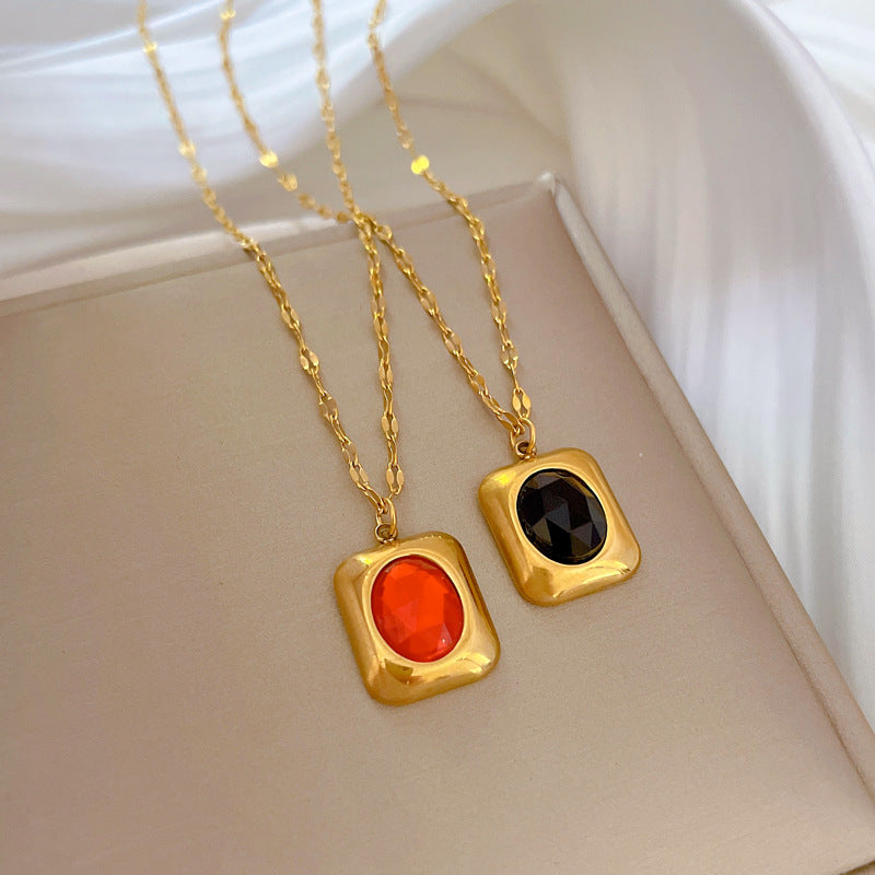 Minimalist Business Square Gemstone Plated Titanium Steel Necklace for Unisex