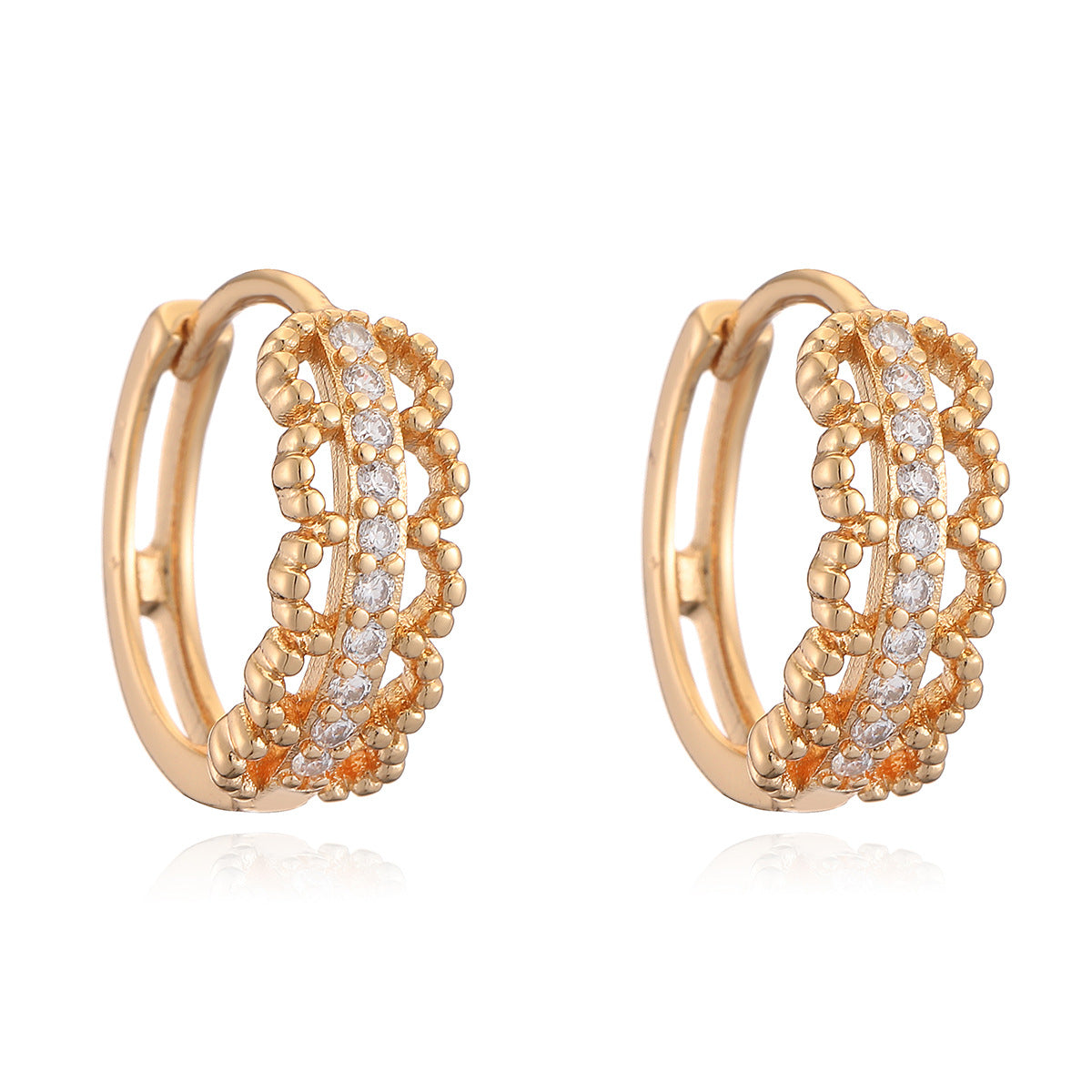 Orecchini a cerchio geometrici minimalisti in rame placcato oro 18 carati con zirconi, da donna