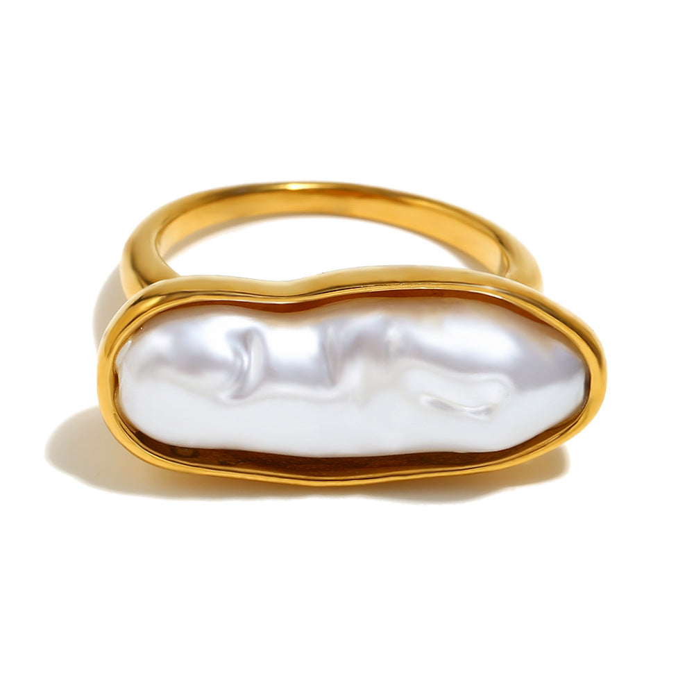 Anello Geometrico Minimalista da Donna in Acciaio Inossidabile Placcato Oro 18K con Dettagli in Smalto