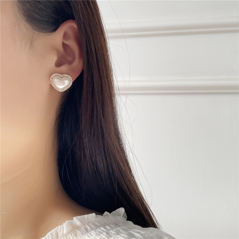 Vintage Sweet Heart Rhinestone Pearl Plated Alloy Earrings