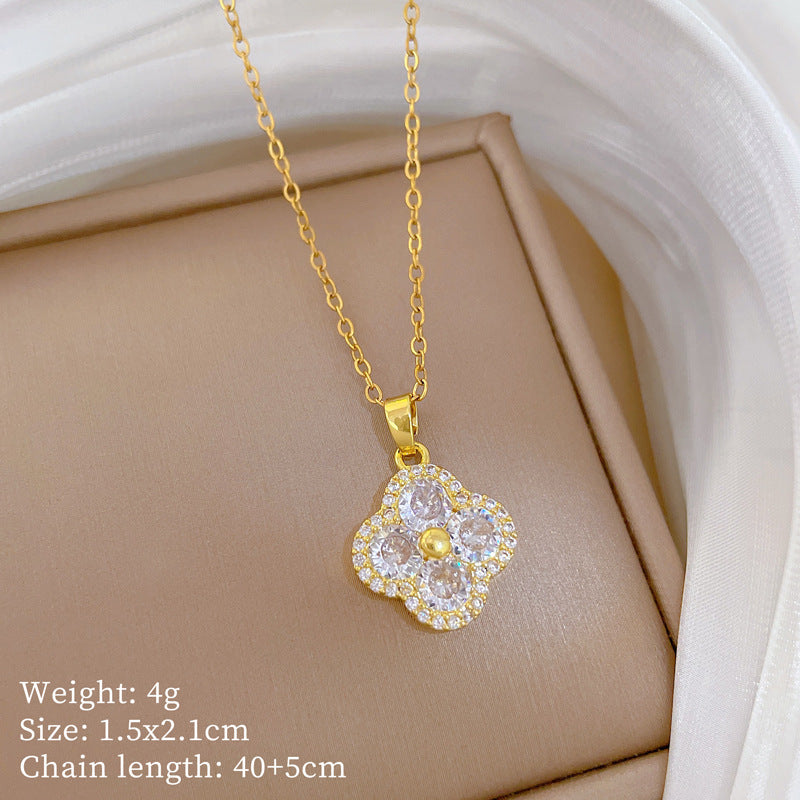 Sweet Minimalist Animal Shape Micro-Inlaid Cubic Zirconia Brass Pendant Titanium Steel Necklace for Unisex