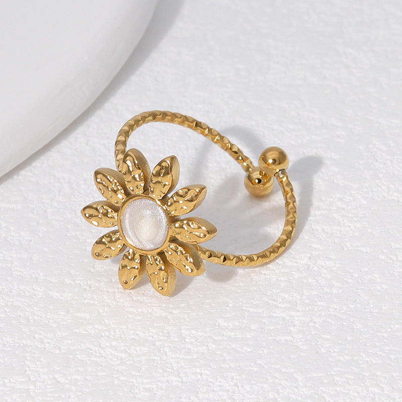 Anello Girasole Leggero alla Moda Placcato Oro 18K in Acciaio Inossidabile, Gioielli Floreali Apribili e Regolabili da Donna