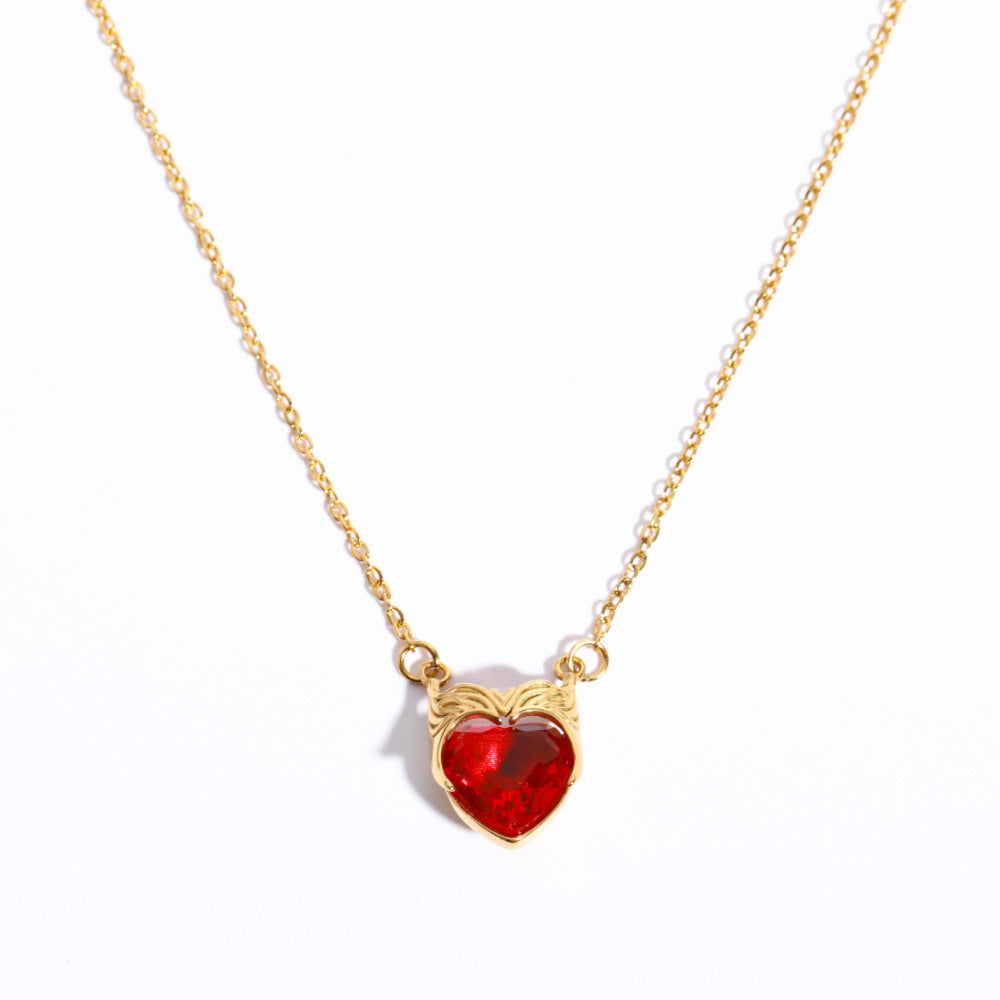 Personalized Heart-Shaped Stainless Steel Pendant Necklace with Zircon Inlay on O-Chain for Women
