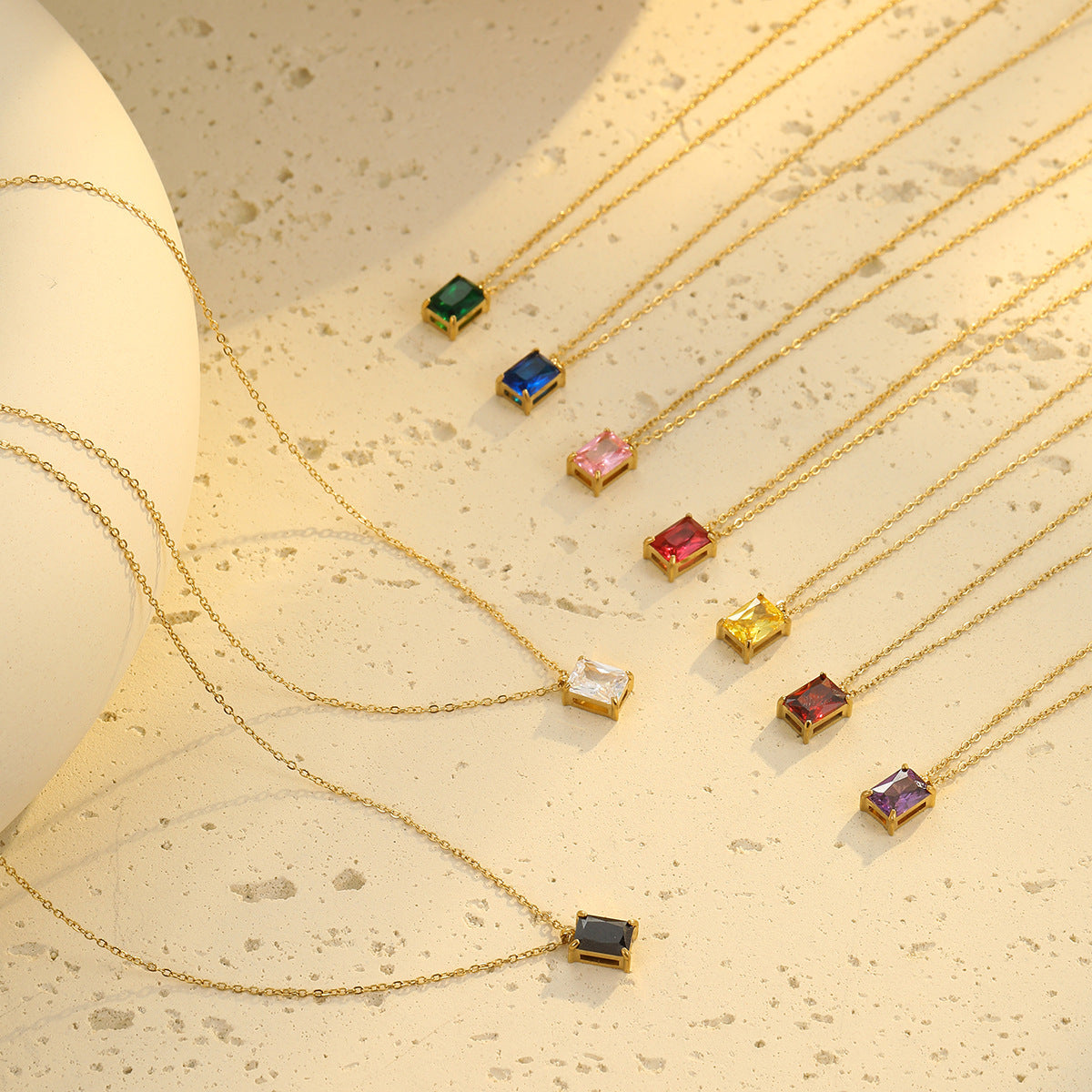 Minimalist Square Zirconia Pendant Necklace in Stainless Steel with Plated Finish for Women