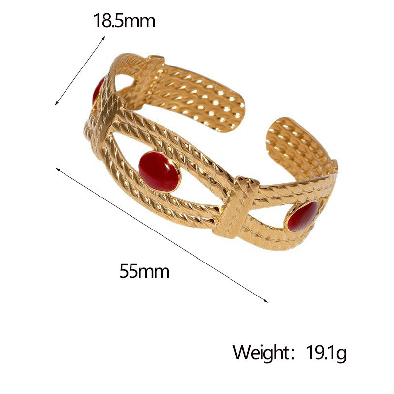 Luxury Vintage Stainless Steel Enamel Adjustable Cuff Bracelet for Women with Irregular Shape Design