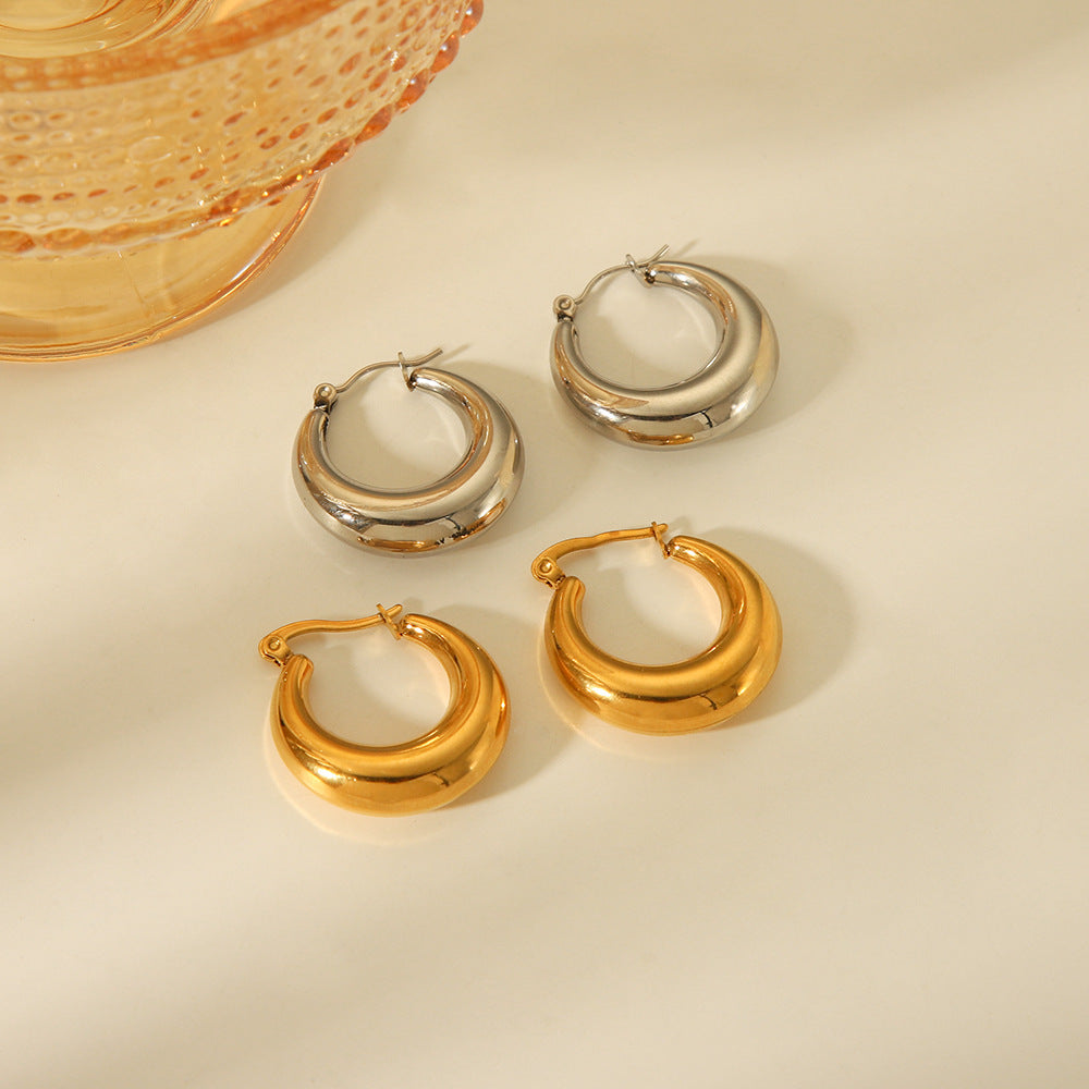 Orecchini da donna in acciaio inossidabile placcato oro 18 carati con cerchio geometrico cavo, minimalisti ed eleganti