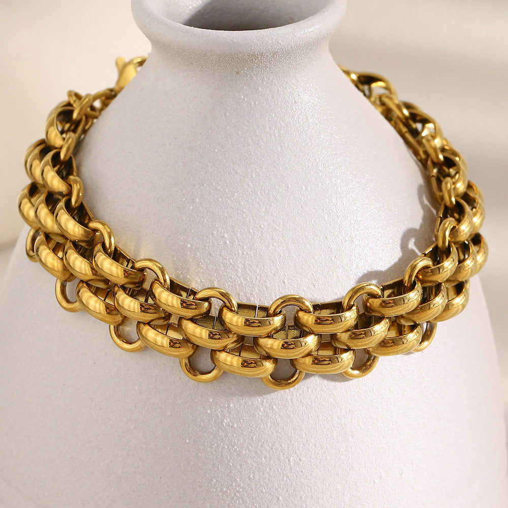 Minimalist Fashionable Geometric Stainless Steel Plated 18K Gold Triple Round Ring Bracelet for Women