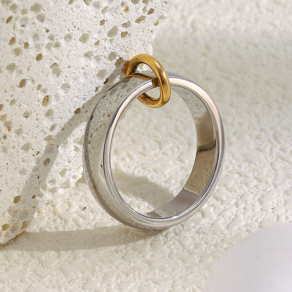 Minimalist Geometric Stainless Steel Ring with 18K Gold Plating for Women