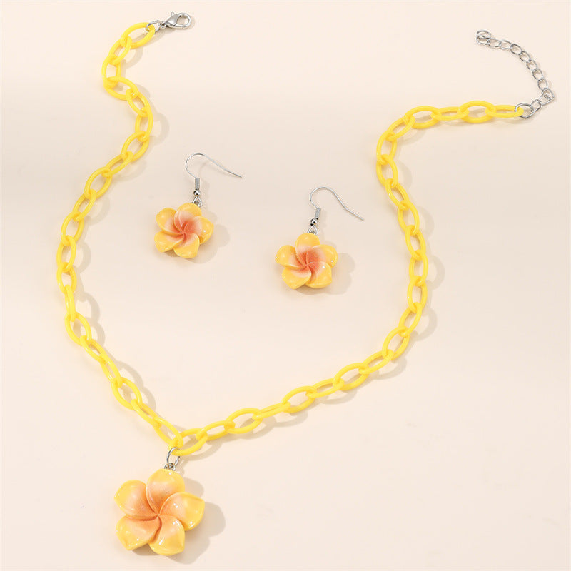 Set di collana con ciondolo a orso primaverile e floreale per bambini in resina con catena regolabile