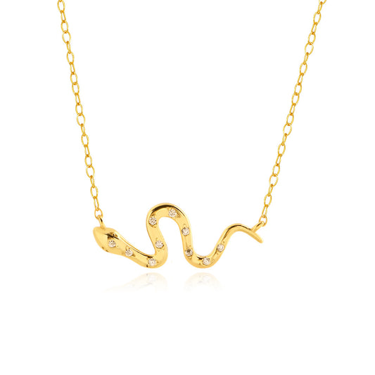 Collar de lujo con dije de diamante chapado en forma de serpiente de plata de ley 925 con cadena de eslabones para mujer