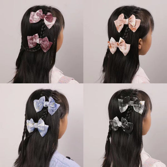 Set de pinzas para el cabello florales pastel dulces para niñas con diseño de tela en forma de moño en estilo ligero de lujo