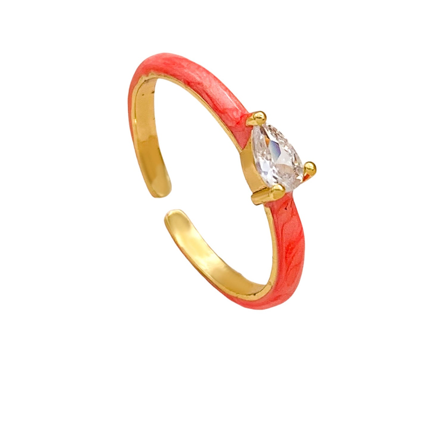 Anillo minimalista de aleación chapado en oro con circonita cúbica de lágrima dulce redonda ovalada con puntos geométricos para mujer
