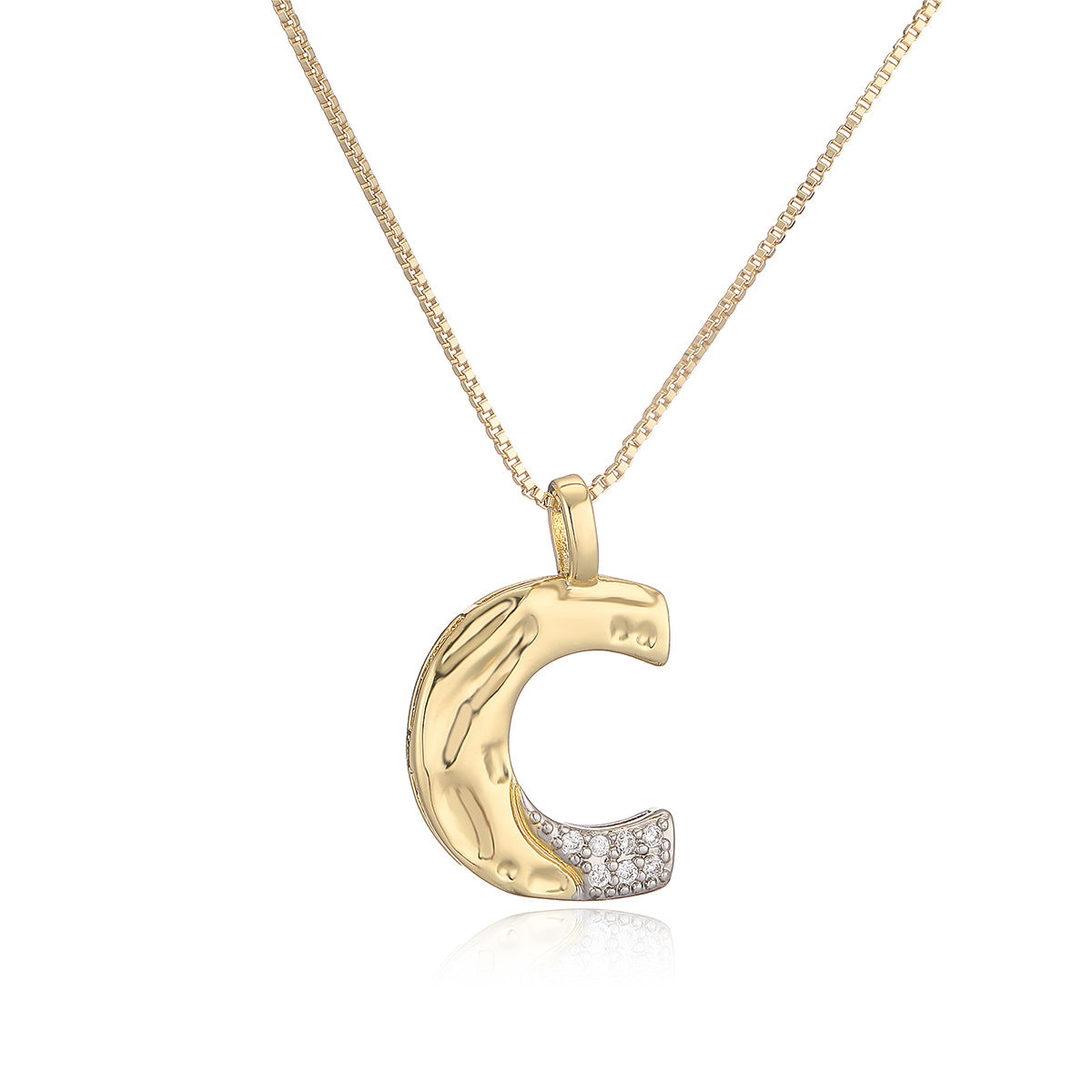 Minimalist Two-Tone Plated Cubic Zirconia Letter Pendant Necklace for Women with Box Chain