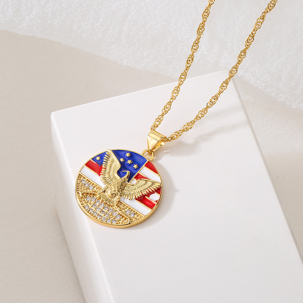 Vintage Geometric Pendant Necklace for Women with Copper Base Plated in 18K Gold and Enamel Finish, Rhinestone Accented