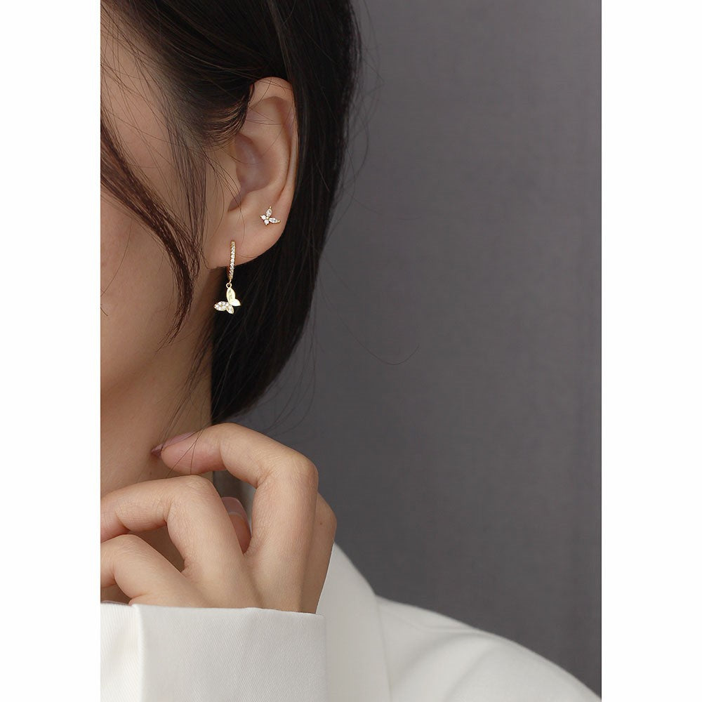 Minimalist Butterfly-Shaped S925 Sterling Silver Ear Cuffs with Zircon Inlay for Women