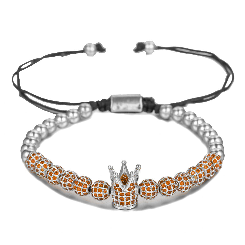 Colorful Cubic Zirconia Crown Braided Brass Bracelet for Women