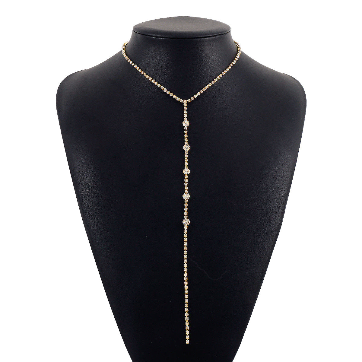 Collar en Y de diamantes de imitación geométricos, dulce y atrevido, con acabado chapado para mujer