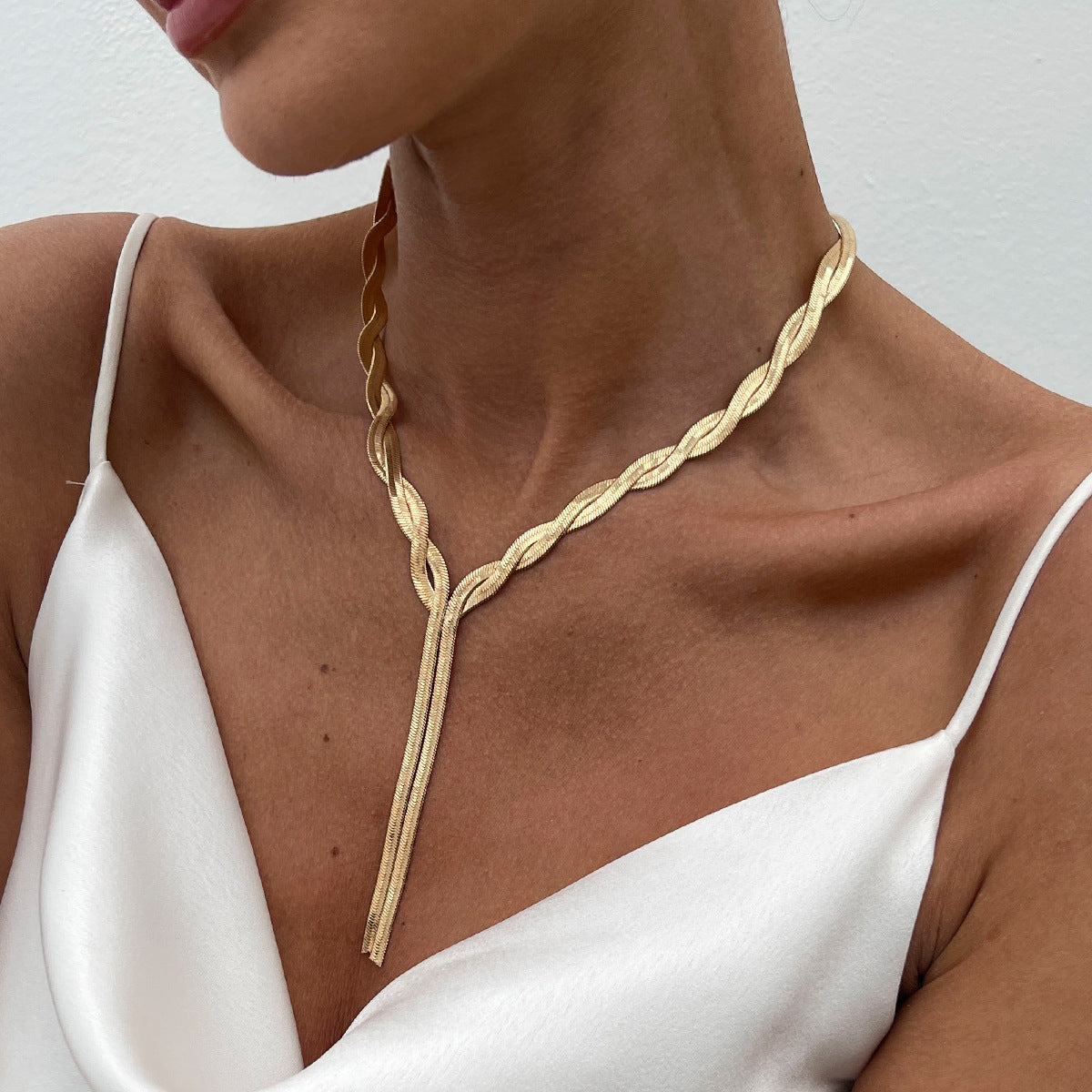Minimalist Geometric Y-Shape Plated Alloy Snake Chain Necklace for Women