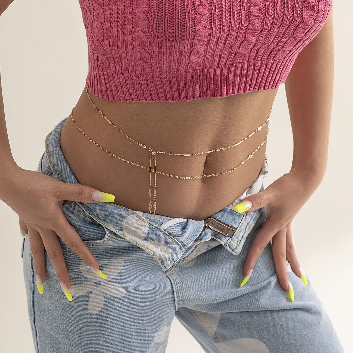 Cadena Corporal de Cuentas Estilo Punk para Mujer con Cadena de Metal y Detalles de Cristal