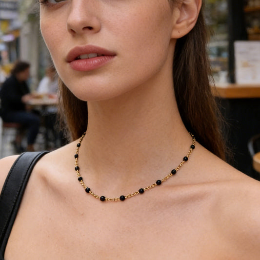 Dulce Collar de Acero Inoxidable Redondo Geométrico Chapado en Oro de 18K con Cuentas para Mujer
