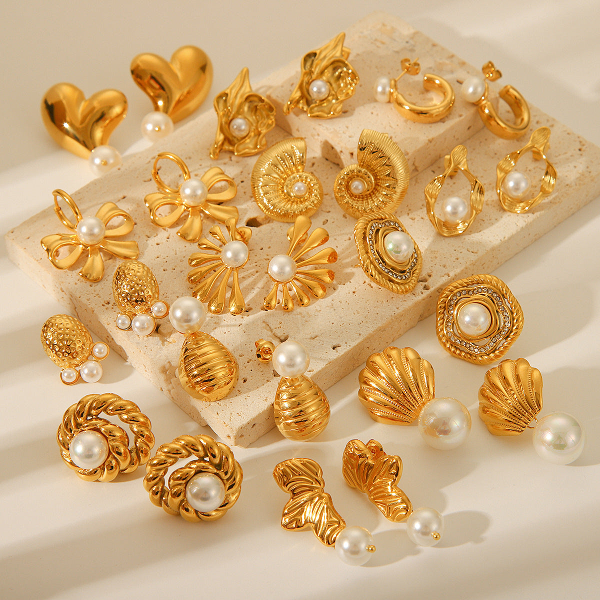 Elegant French-Inspired Pearl Stud Earrings for Women with Stainless Steel Posts and 18K Gold Plating