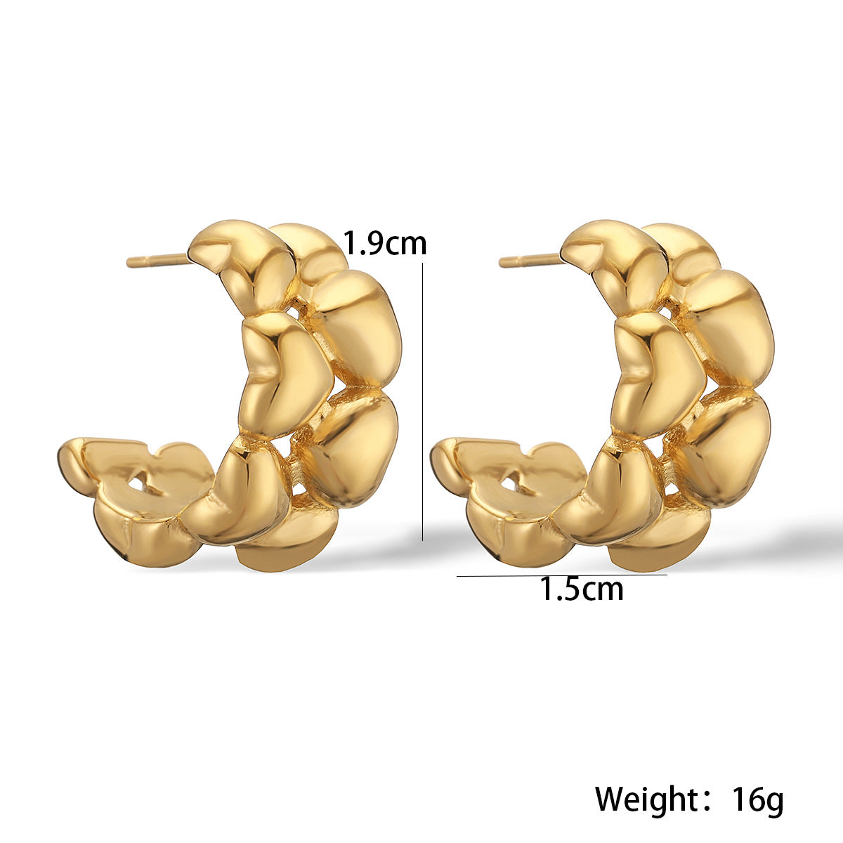 Minimalist Heart-Shaped Gold-Plated Stainless Steel Earrings for Women with C-Shape Design