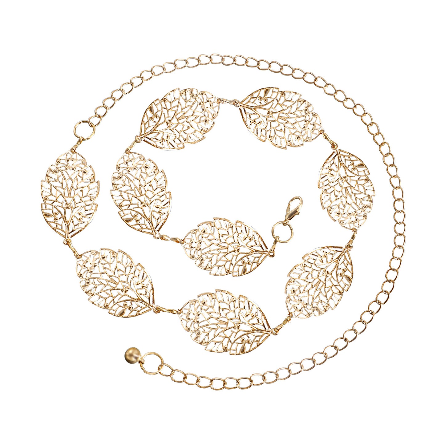 Punk Leaf Cutout Baking Varnish Metal Waist Chain for Women