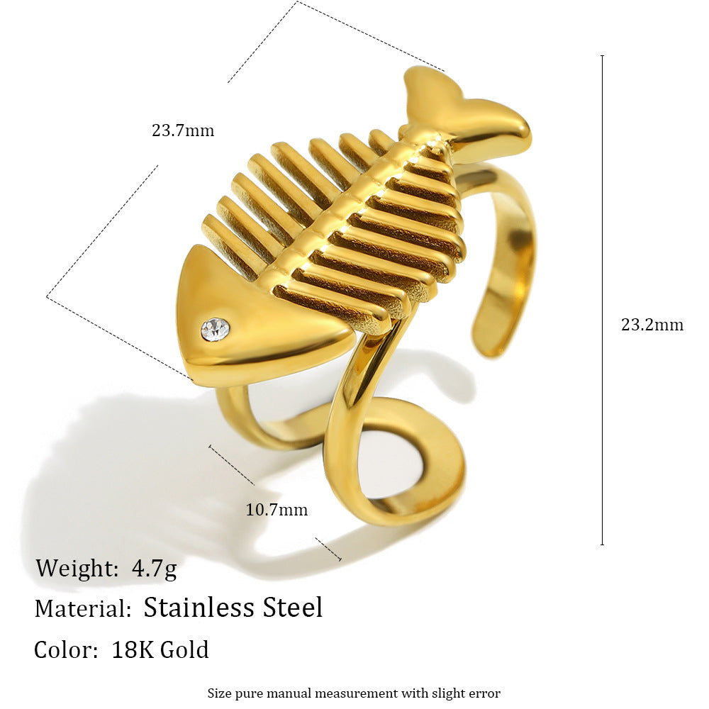 Anello Aperto da Donna Minimalista con Fiocco Geometrico in Acciaio Inossidabile Placcato Oro 18K