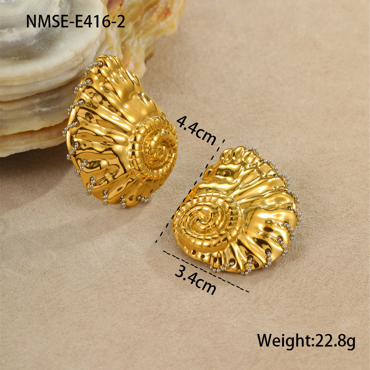 Orecchini in acciaio inossidabile a forma di conchiglia d'ispirazione vintage con placcatura, da donna