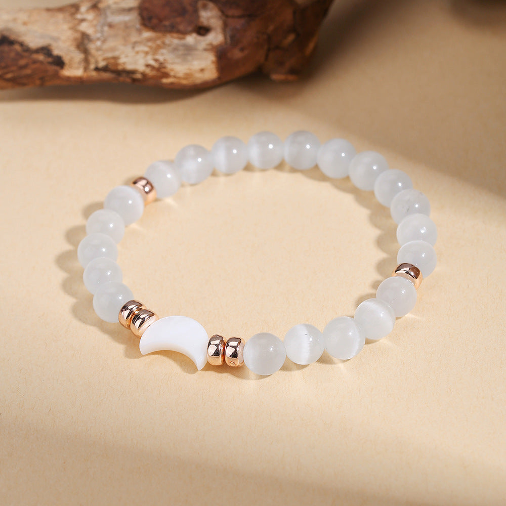 Minimalist Moon Cat's Eye Crystal Beaded Bracelet for Women