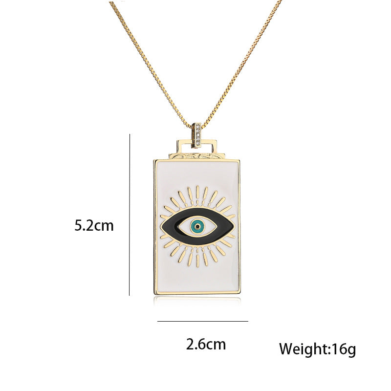 Drip Oil Rectangle Geometric Brass Inlaid Cubic Zirconia Pendant Necklace with Cable Chain