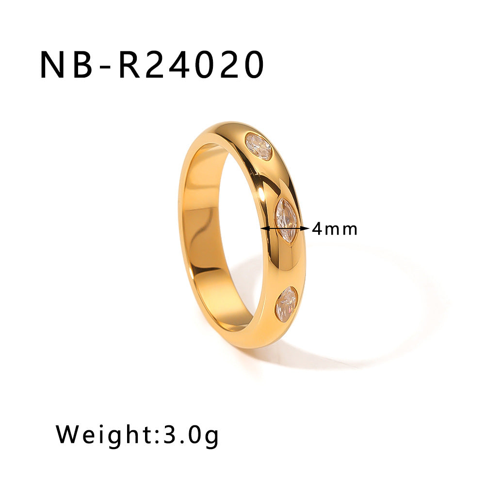 Set di anelli minimalisti a doppio strato in acciaio inossidabile con zirconi micro-incastonati e perle, gioielli unisex placcati oro 18 carati