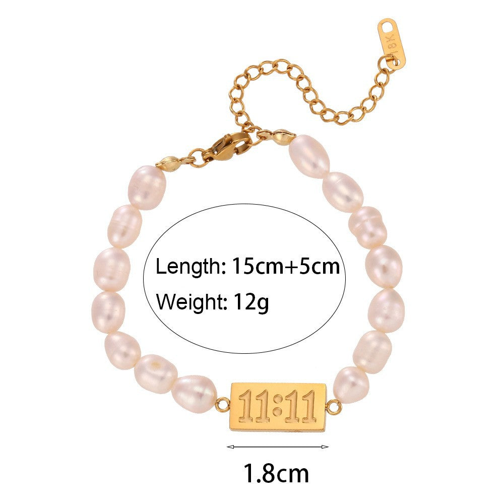 Minimalist Geometric Pearl Pendant Necklace and Bracelet Set in Titanium Steel with Plated Finish for Women