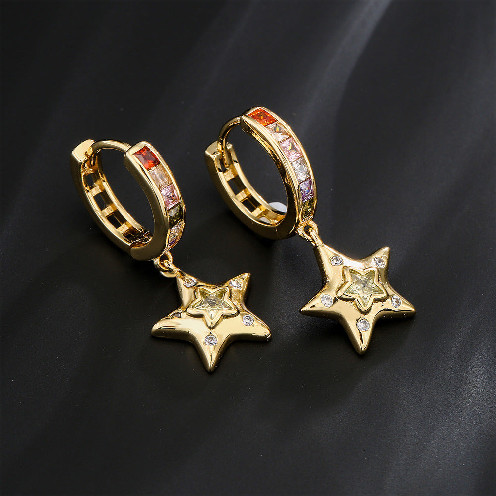 Orecchini Geometrici Minimalisti in Rame con Placcatura in Oro 18K e Zirconi Cubici