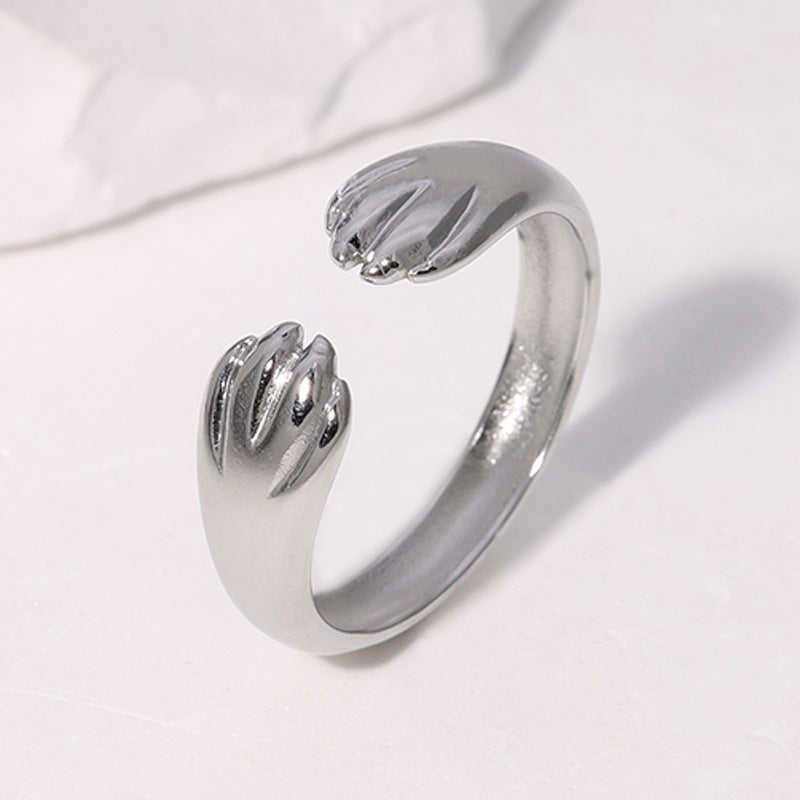 Anello da donna regolabile in acciaio inossidabile a forma di zampa di gatto, con finitura placcata