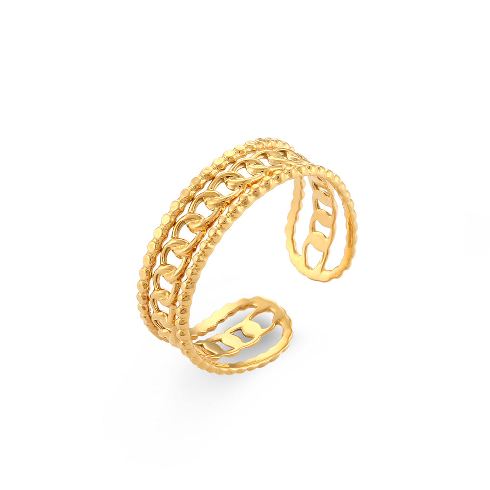 Vintage-Inspired Geometric Stainless Steel Ring with Gold Plating for Women