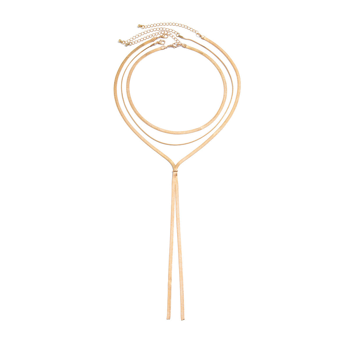 Collana da donna minimalista lunga con ciondolo a frange a V, con catena a serpente in rame placcato e design geometrico
