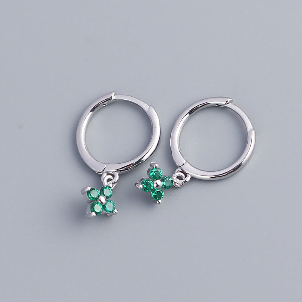 S925 Sterling Silver Geometric Floral Inlay Earrings for Women - Luxury Minimalist Fashion Commuting Jewelry