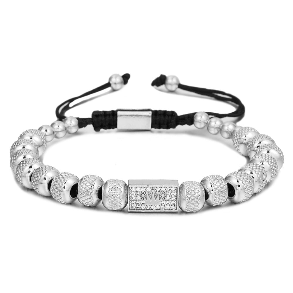 Geometric Cross Brass Bracelet with Cubic Zirconia for Unisex